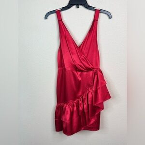 Bronx & Banco Red Paloma Satin Ruffle Dress size S  *MISSING BELT